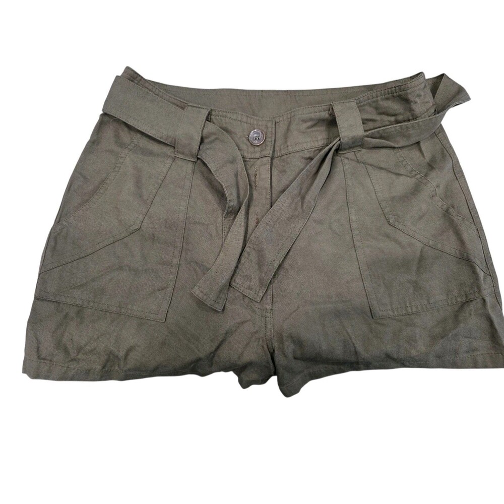 Venus Size 10 Army Olive Green Soft Belted Utility Shorts Button Fly NEW
